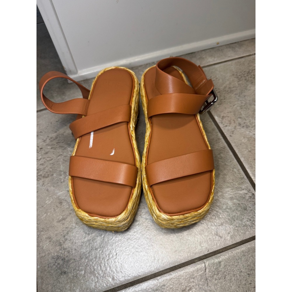 Donna Karan Pure Women's Brown Leather Espadrille Platform Sandals